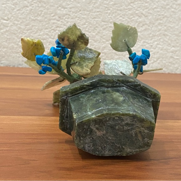 Vintage Carved Semi-Precious Stone Faux Turquoise Buds Bonsai Miniature Tree - Picture 10 of 12
